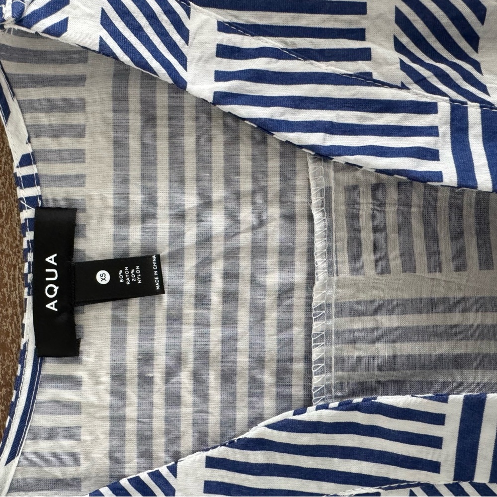 Aqua Navy and White Geometric Blouse